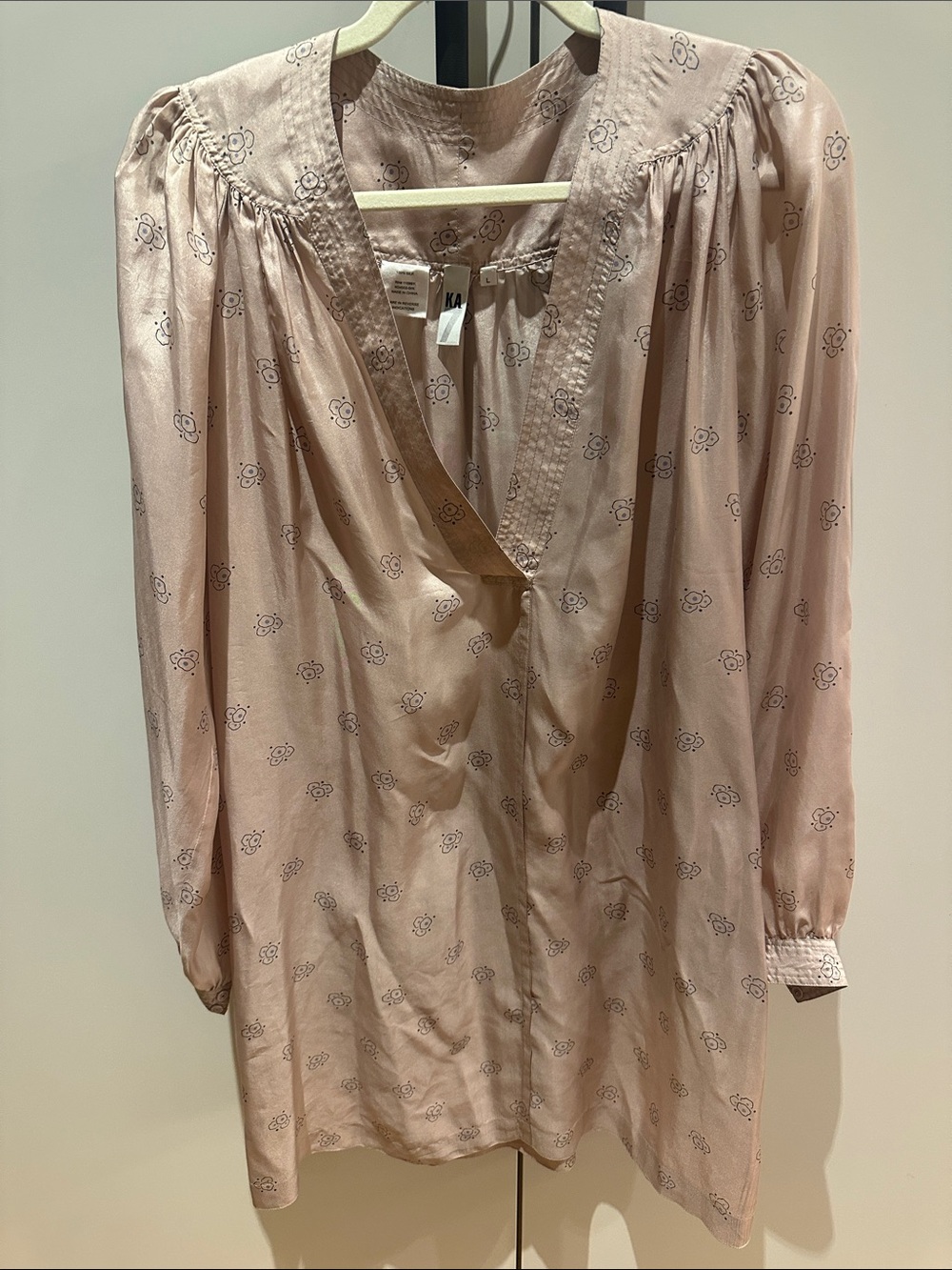 Silk Dusty Pink Printed V-Neck Tunic Top